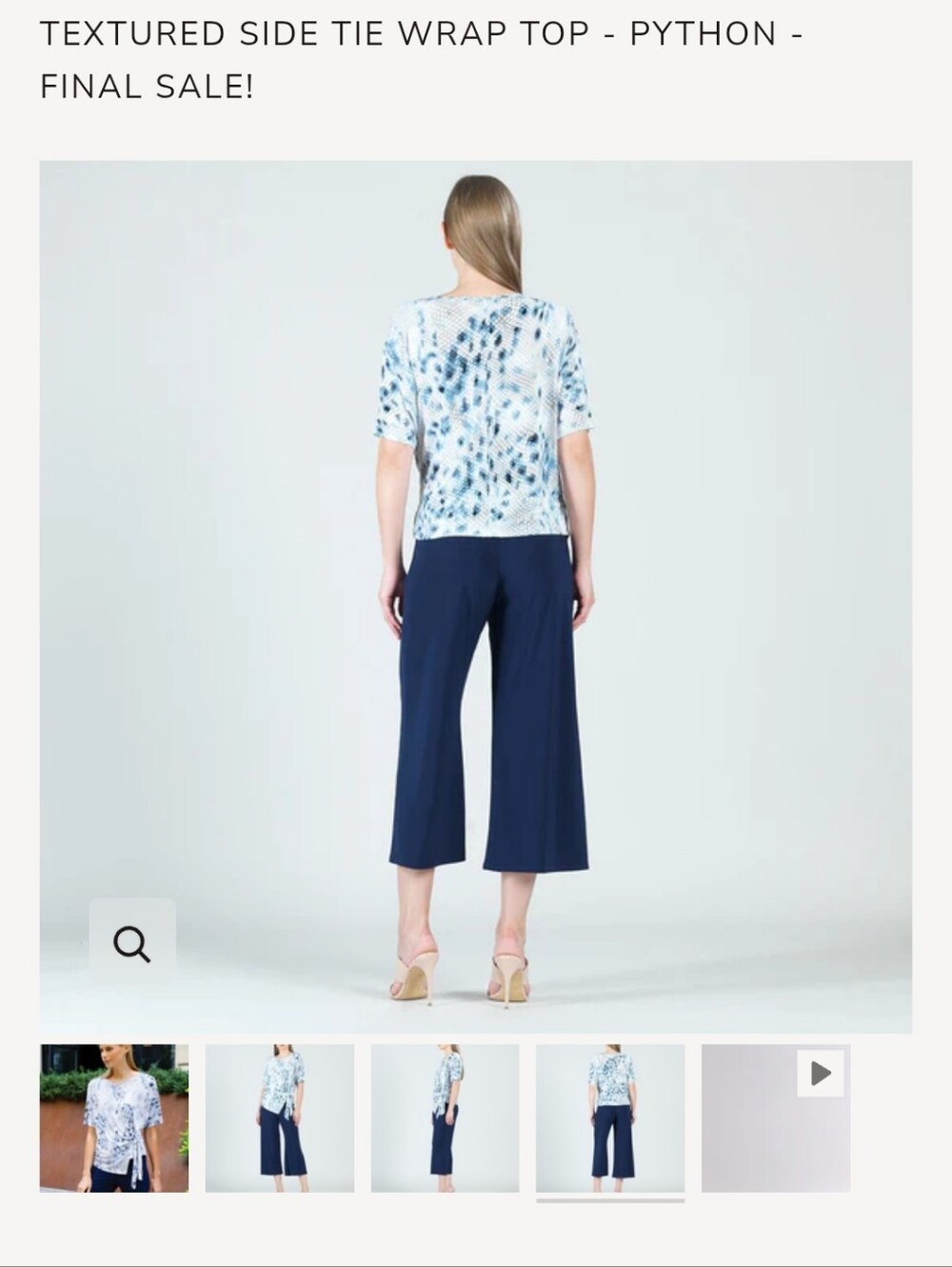 Clara Sun Woo | Textured Side Tie Wrap Top in Blue Python Print - Size S - Picture 9 of 11